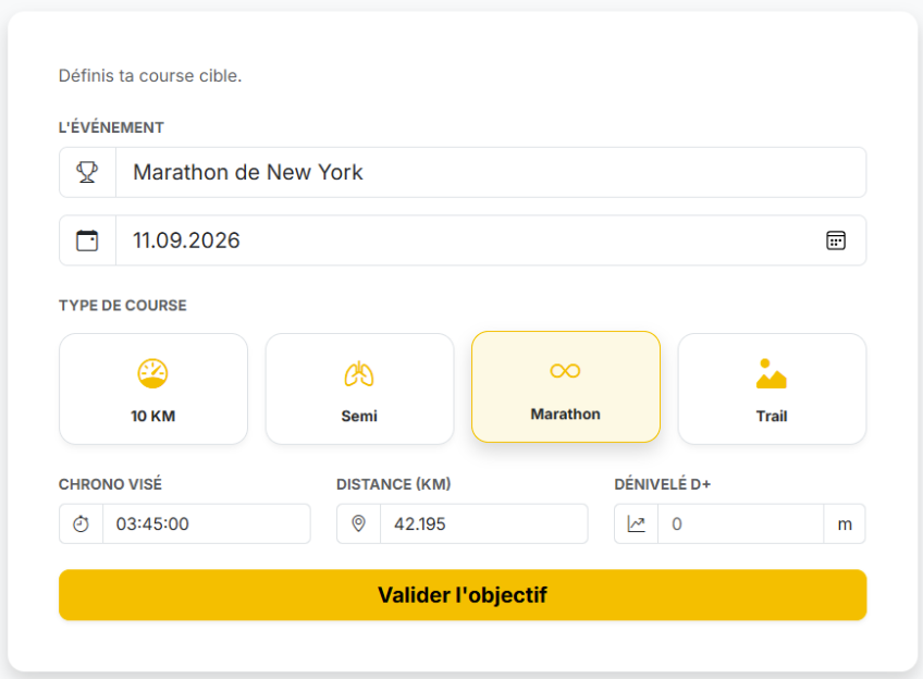 Objectif de course